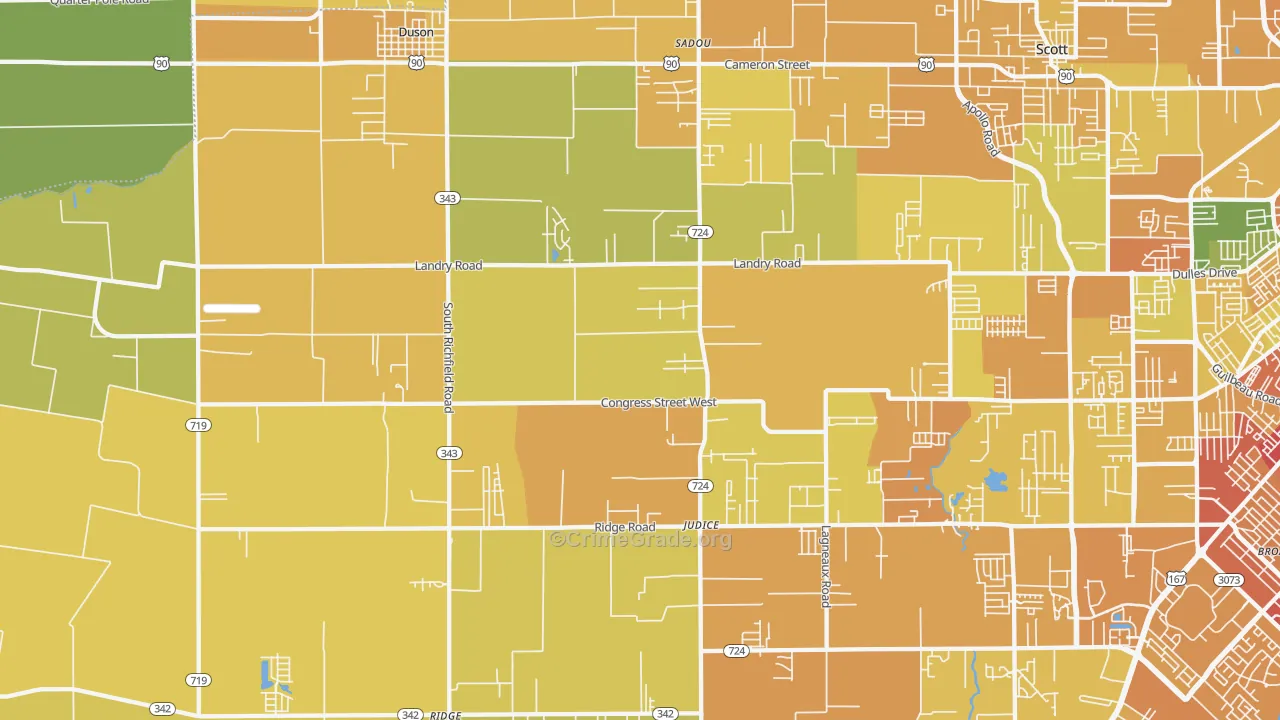 Duson, LA Map of Vehicle Theft Rates