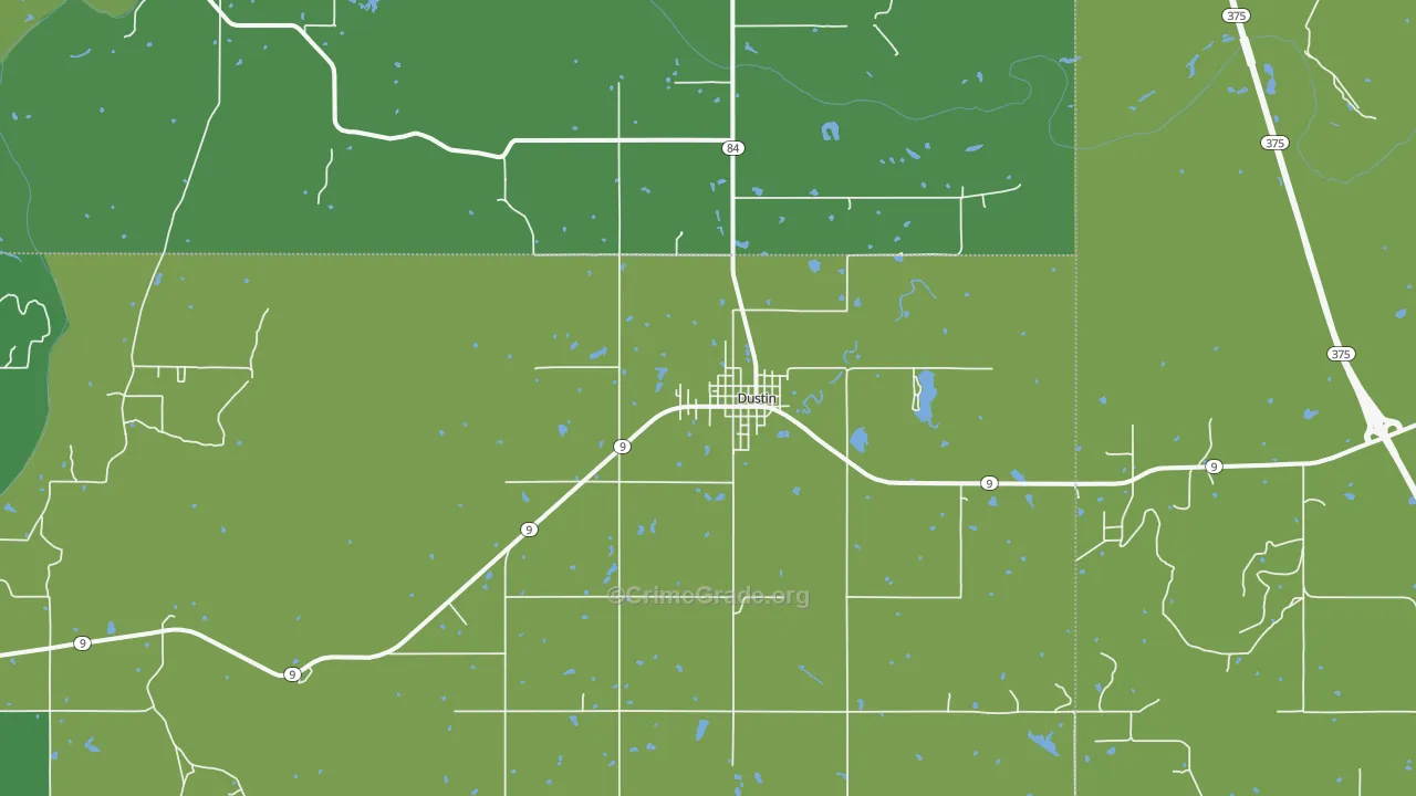 Dustin, OK Map of Vehicle Theft Rates