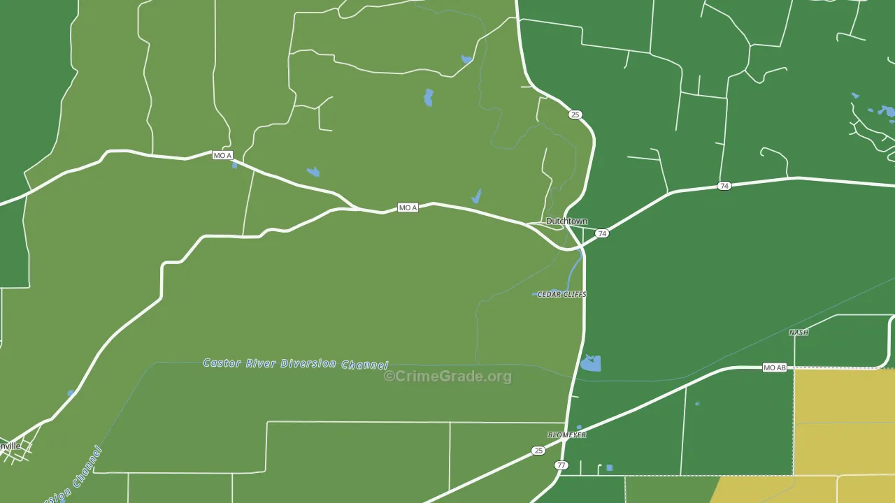 Dutchtown, MO Map of Vehicle Theft Rates