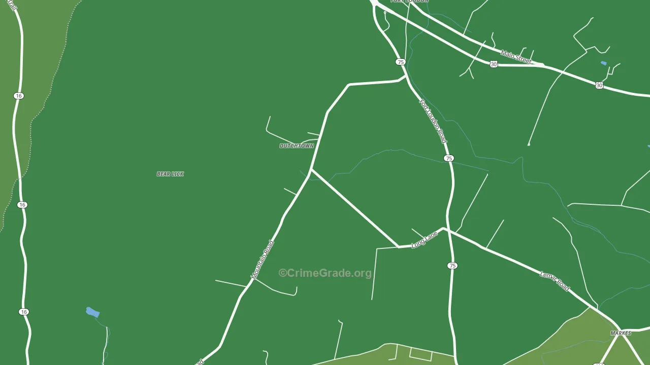 Dutchtown, PA Map of Vehicle Theft Rates