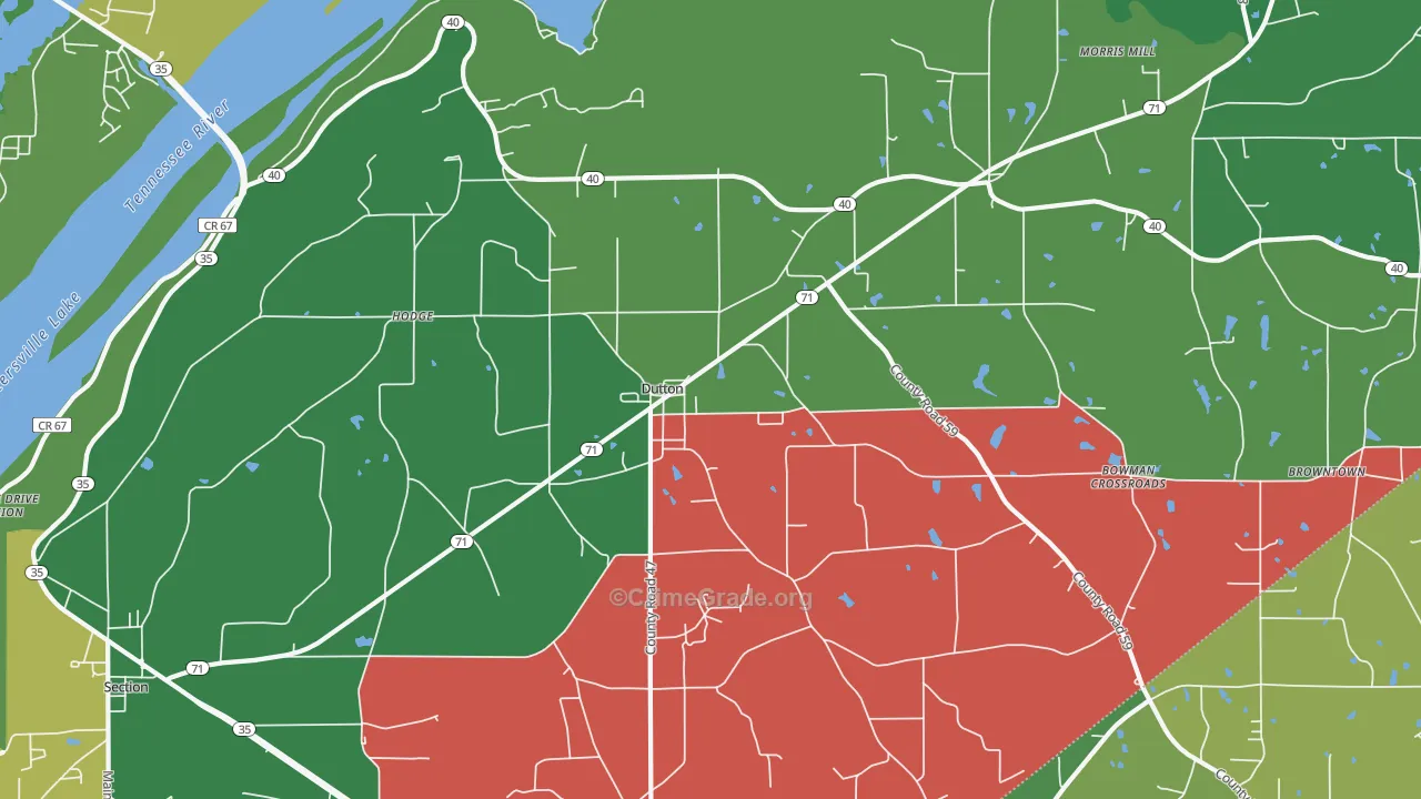Dutton, AL Map of Vehicle Theft Rates