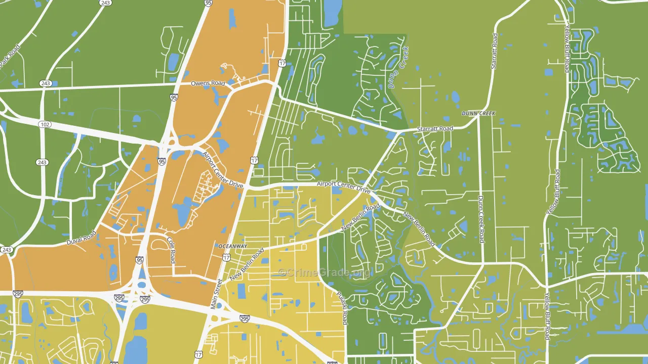 Duval, Jacksonville, FL Map of Vehicle Theft Rates