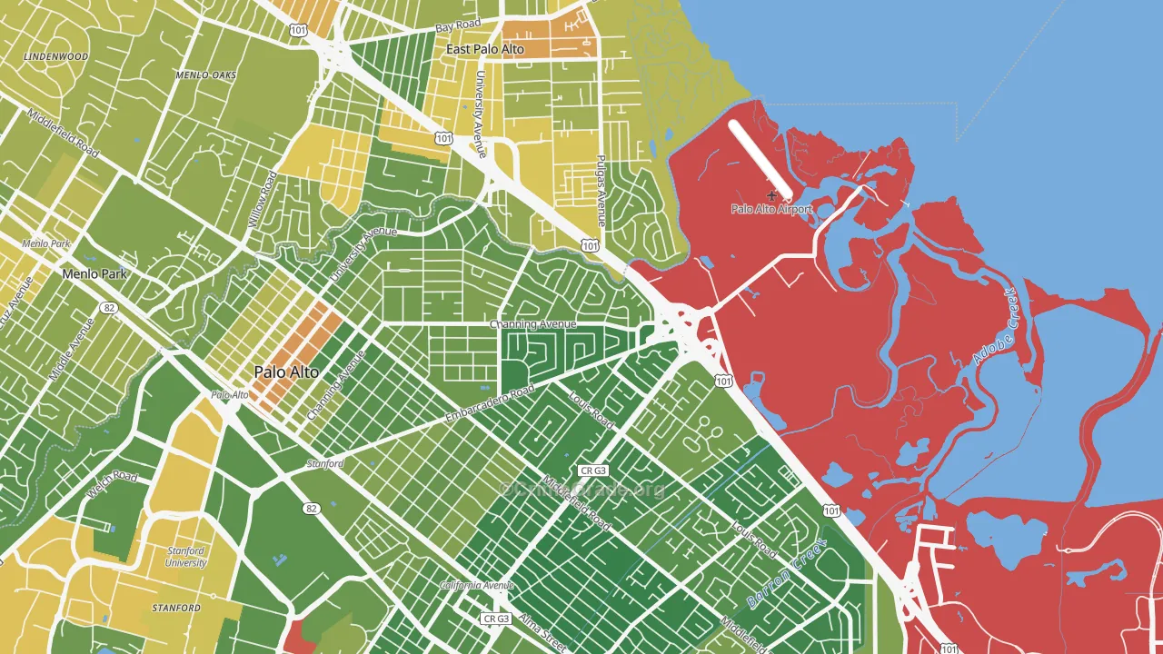 Duveneck-Saint Francis, Palo Alto, CA Map of Vehicle Theft Rates