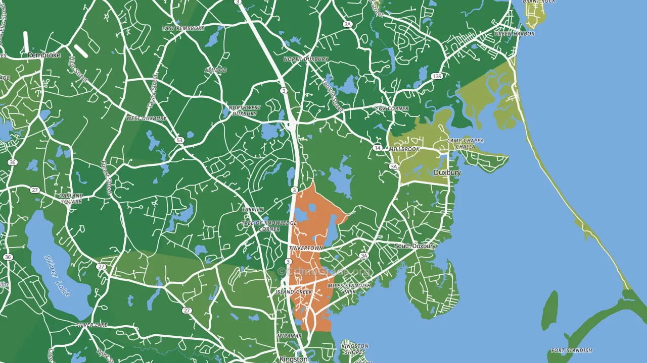 Duxbury, MA Map of Vehicle Theft Rates