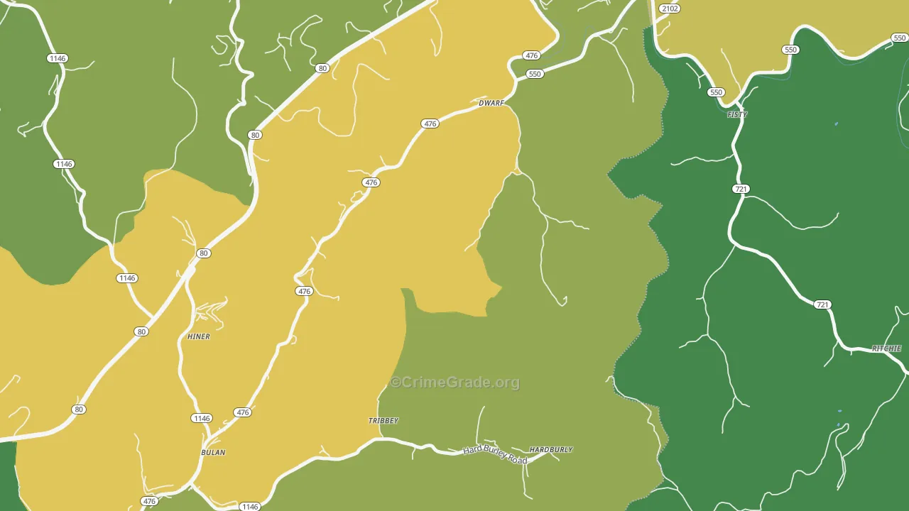 Dwarf, KY Map of Vehicle Theft Rates