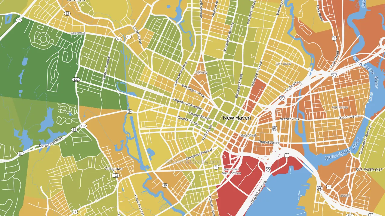 Dwight, New Haven, CT Map of Vehicle Theft Rates