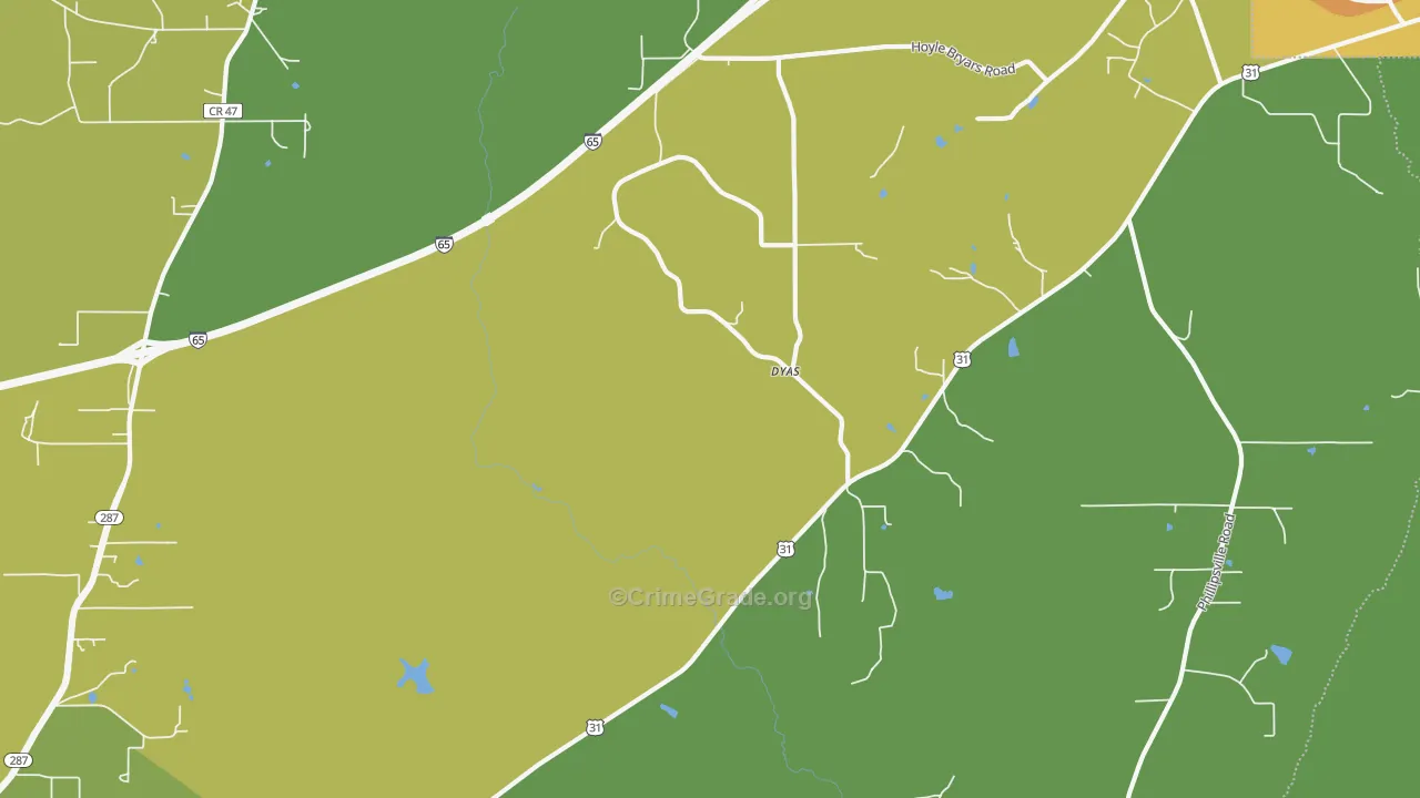 Dyas, AL Map of Vehicle Theft Rates