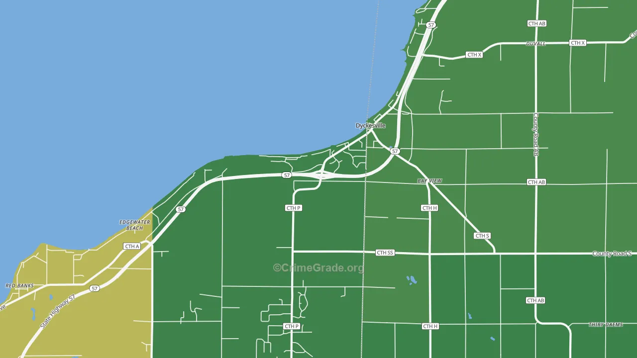 Dyckesville, WI Map of Vehicle Theft Rates