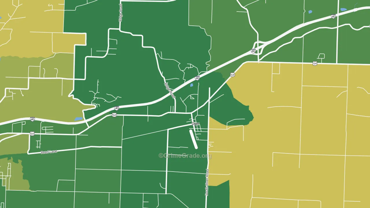 Dyer, AR Map of Vehicle Theft Rates