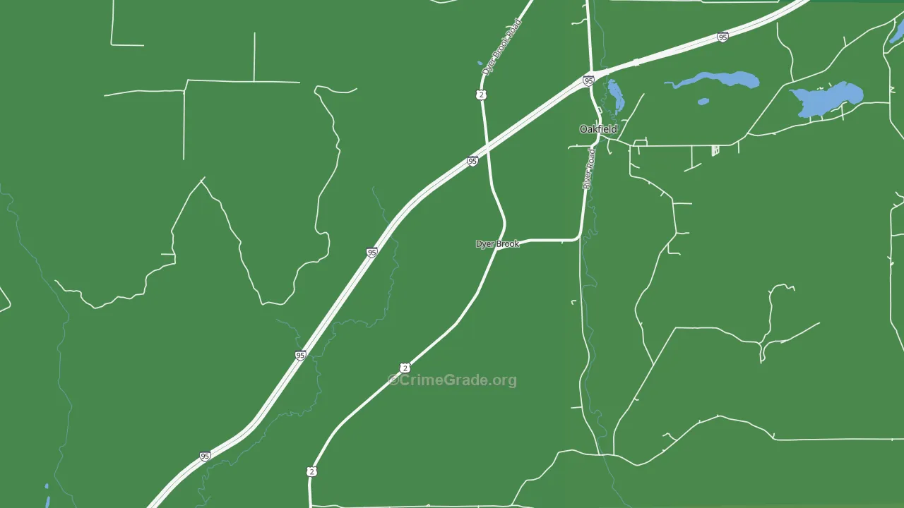 Dyer Brook, ME Map of Vehicle Theft Rates