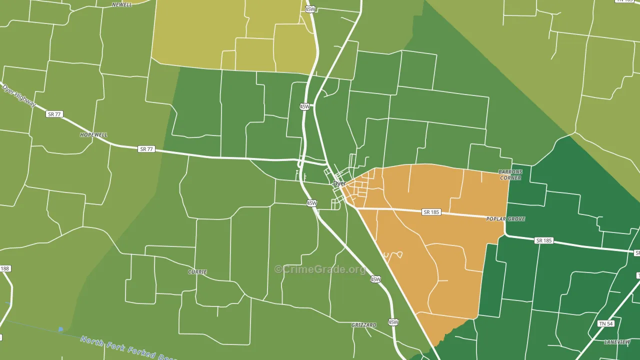 Dyer, TN Map of Vehicle Theft Rates