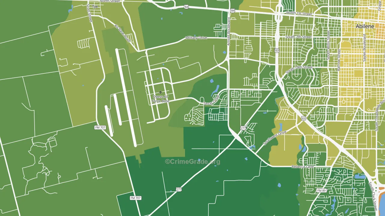 Dyess Afb, TX Map of Vehicle Theft Rates