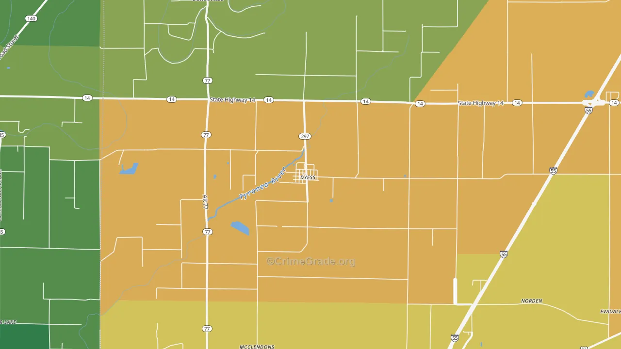 Dyess, AR Map of Vehicle Theft Rates