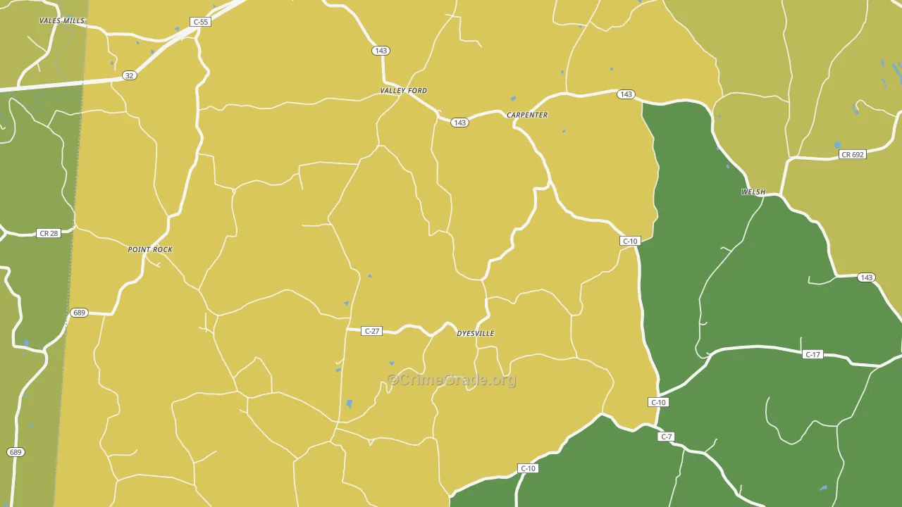 Dyesville, OH Map of Vehicle Theft Rates