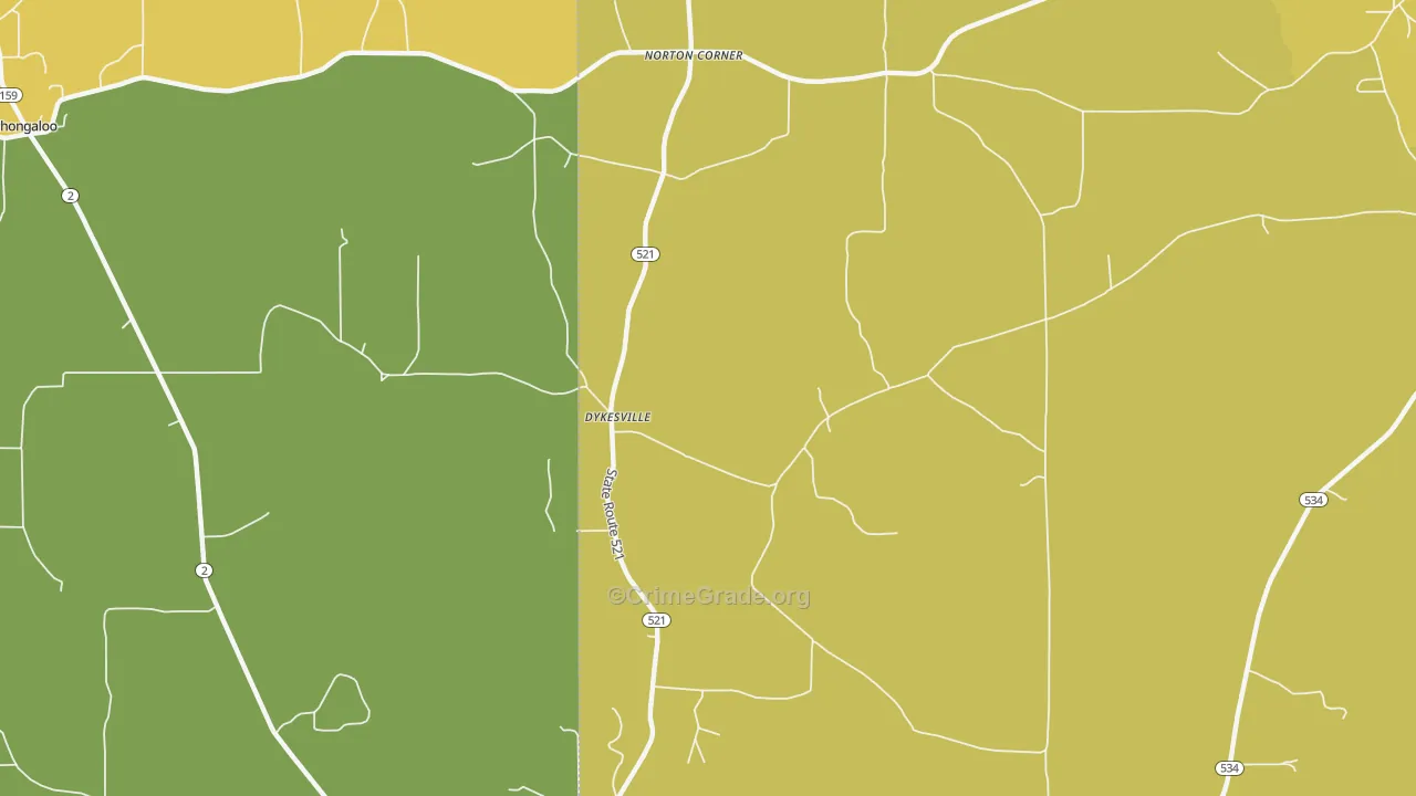 Dykesville, LA Map of Vehicle Theft Rates