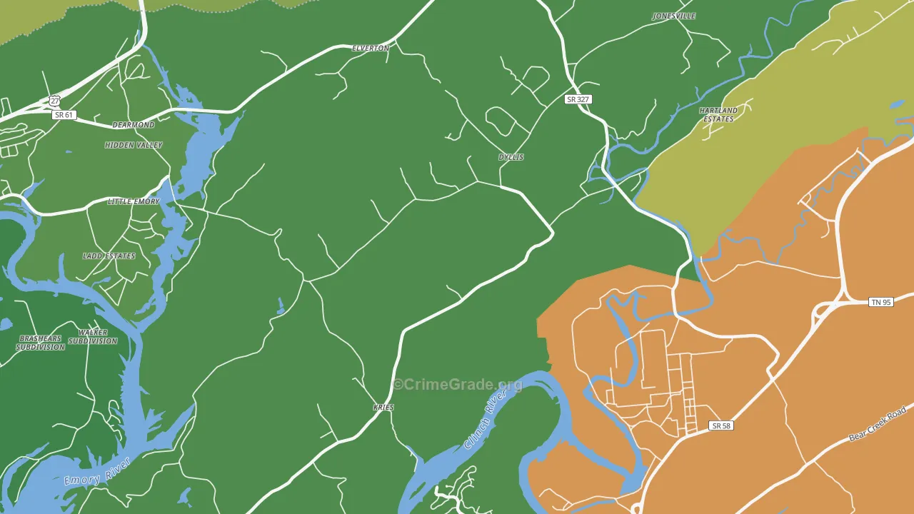Dyllis, TN Map of Vehicle Theft Rates