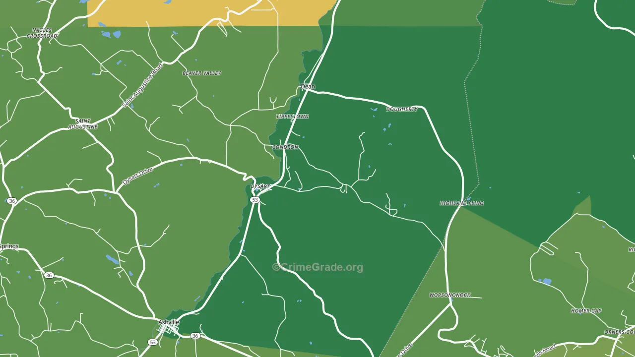 Dysart, PA Map of Vehicle Theft Rates