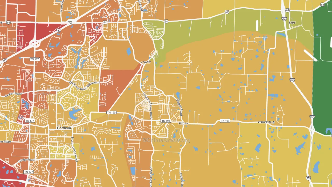 Eads-Fisherville, Cordova, TN Map of Vehicle Theft Rates
