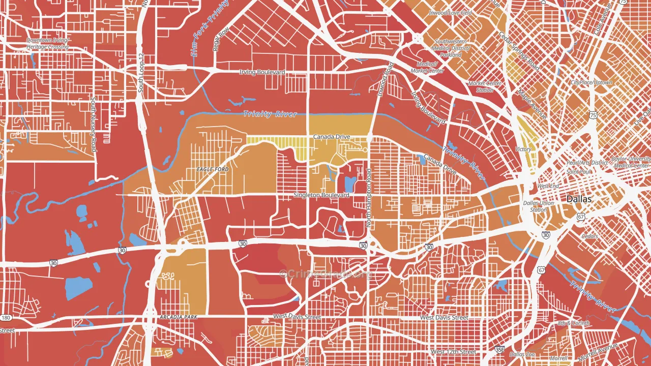 Eagle Ford, Dallas, TX Map of Vehicle Theft Rates