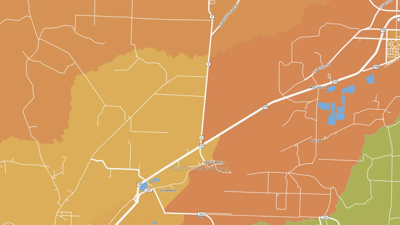 Eagle Mills, AR Map of Vehicle Theft Rates