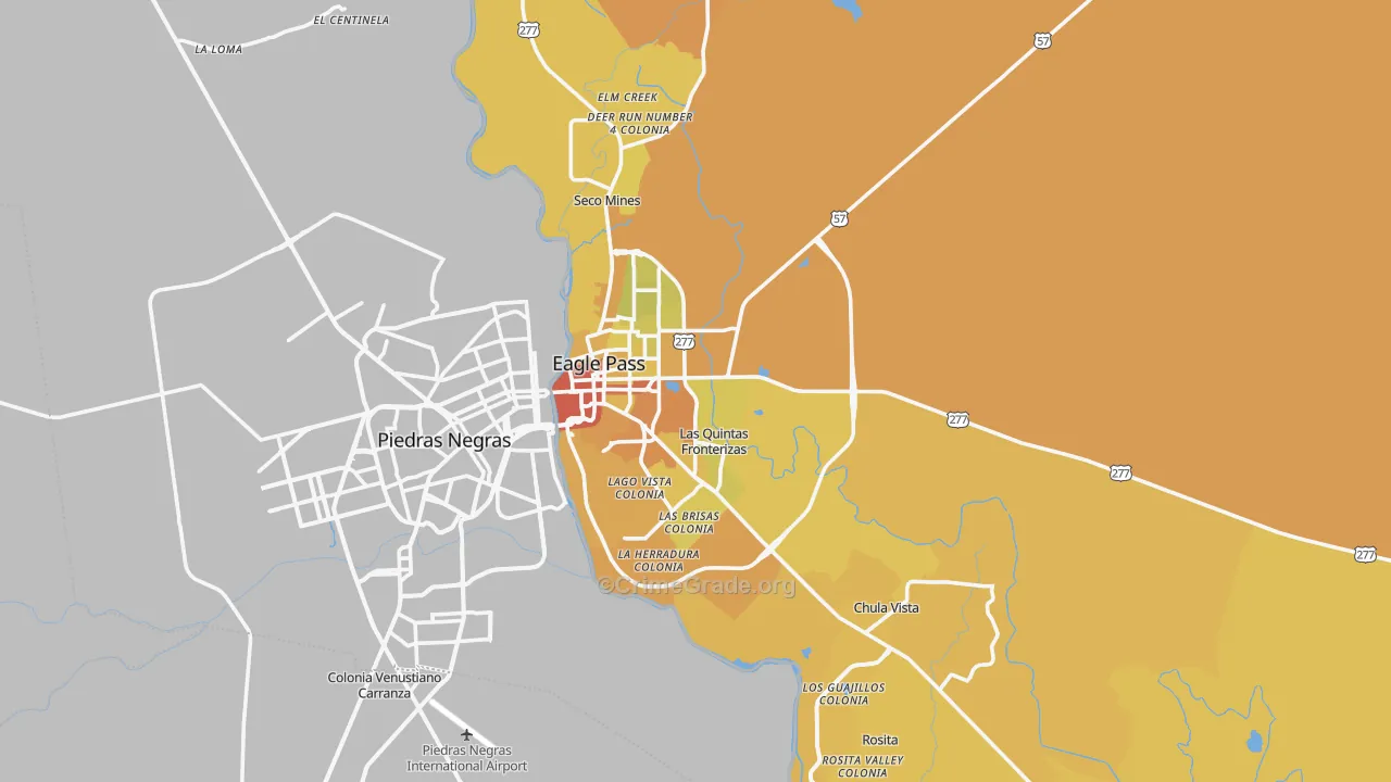 Eagle Pass, TX Map of Vehicle Theft Rates
