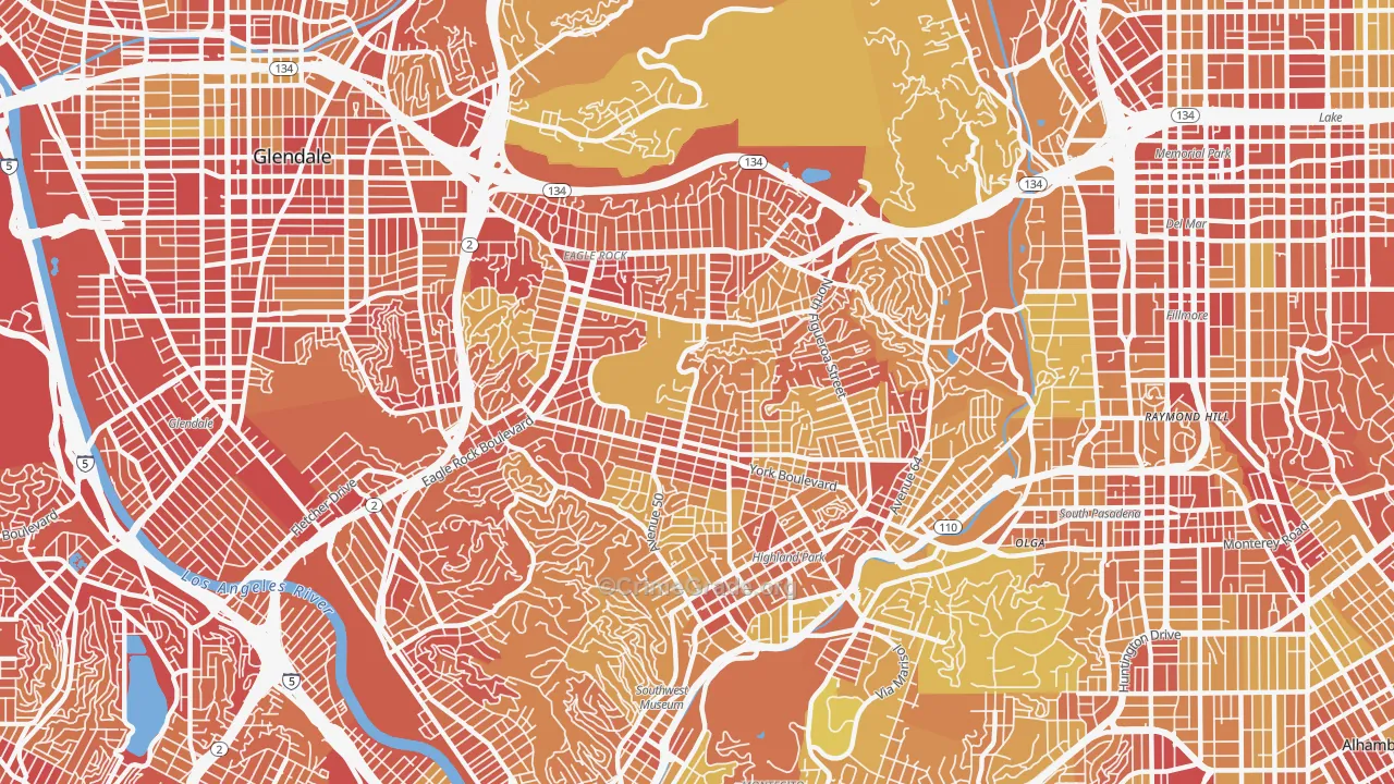 Eagle Rock, Los Angeles, CA Map of Vehicle Theft Rates