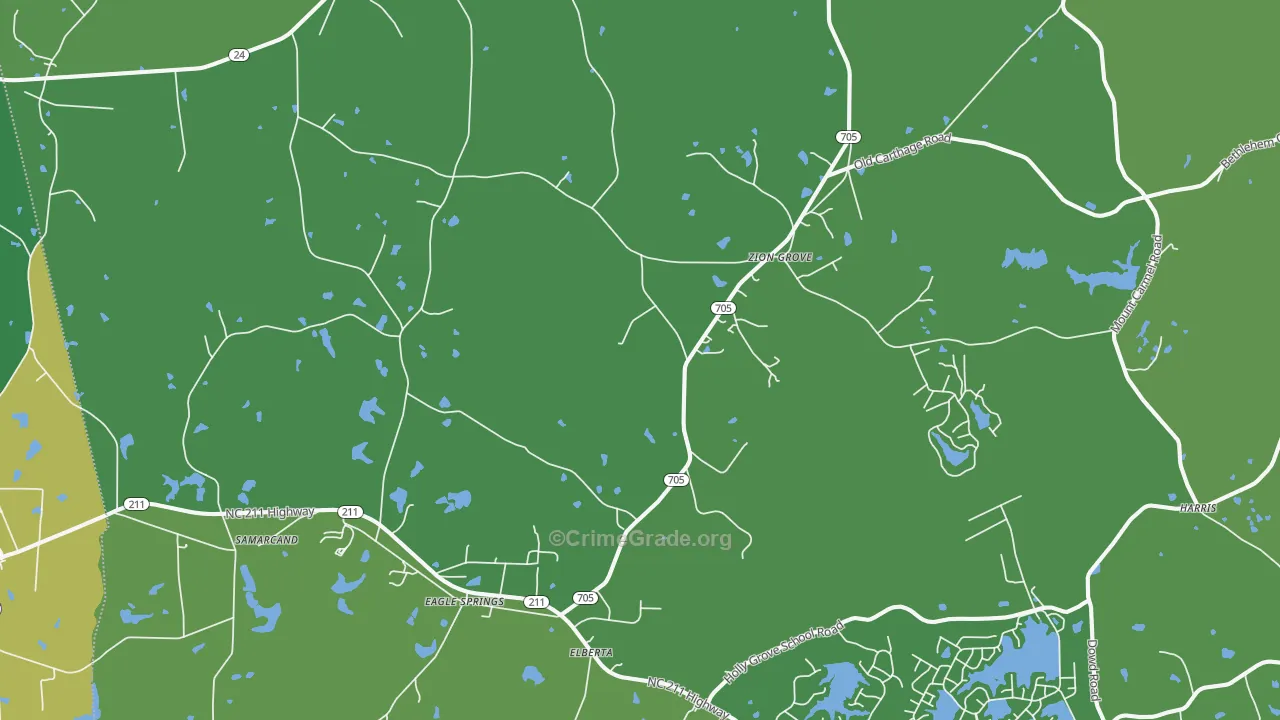 Eagle Springs, NC Map of Vehicle Theft Rates