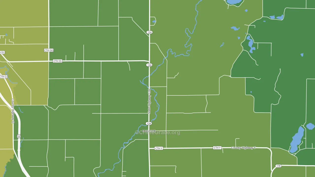 Eagleton, WI Map of Vehicle Theft Rates