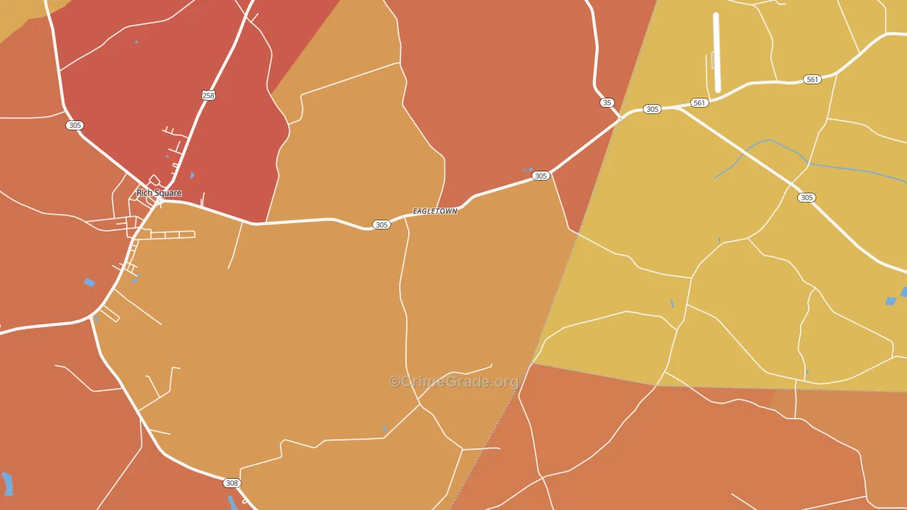Eagletown, NC Map of Vehicle Theft Rates