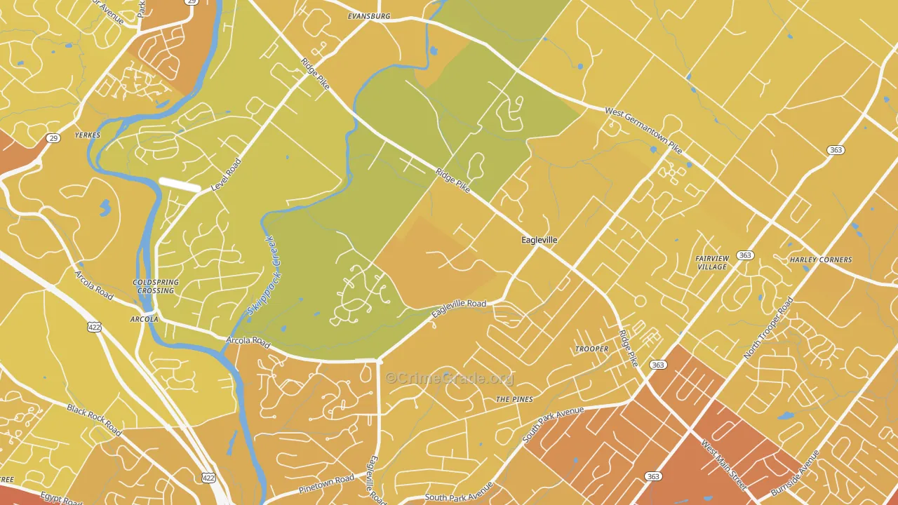 Eagleville, PA Map of Vehicle Theft Rates