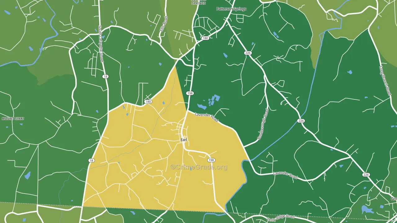 Earl, NC Map of Vehicle Theft Rates