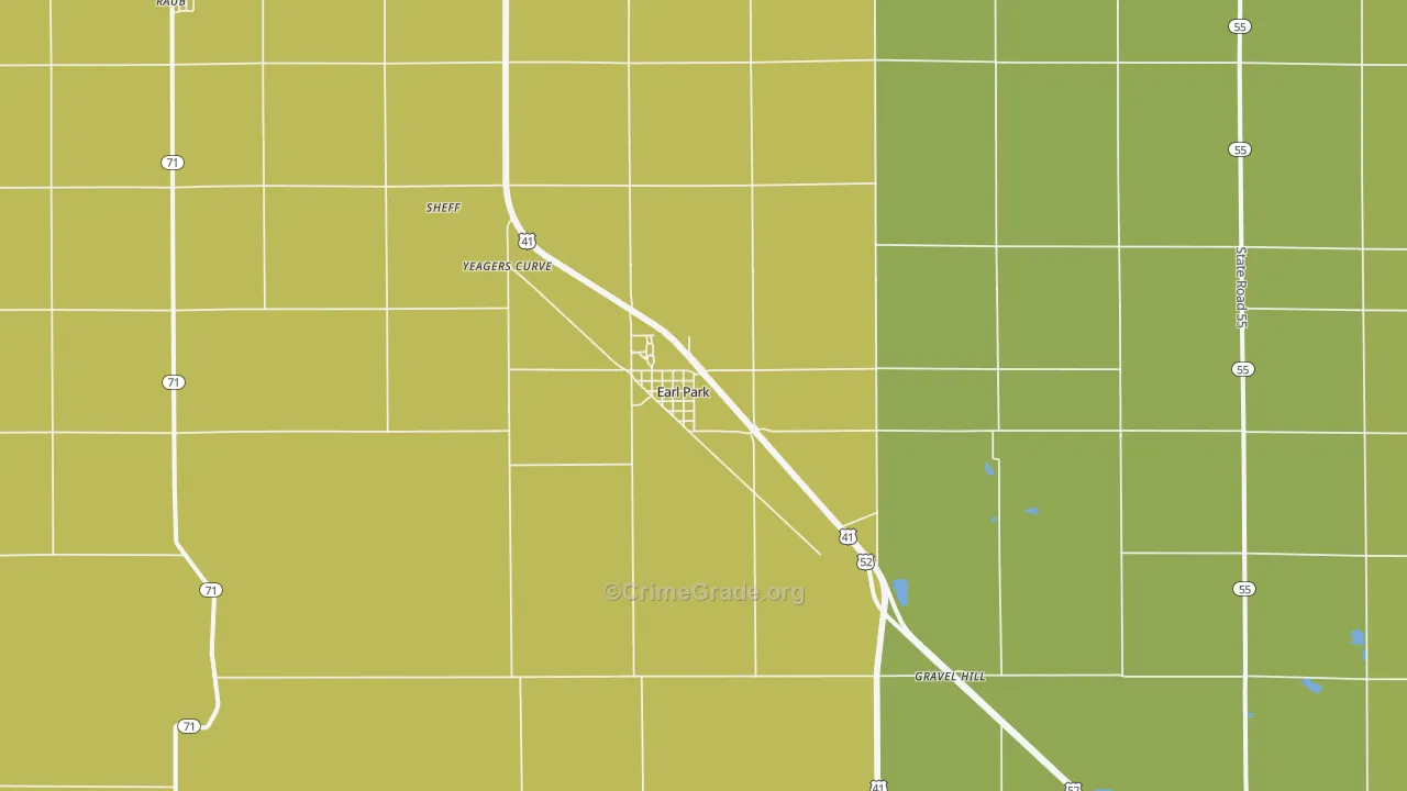 Earl Park, IN Map of Vehicle Theft Rates