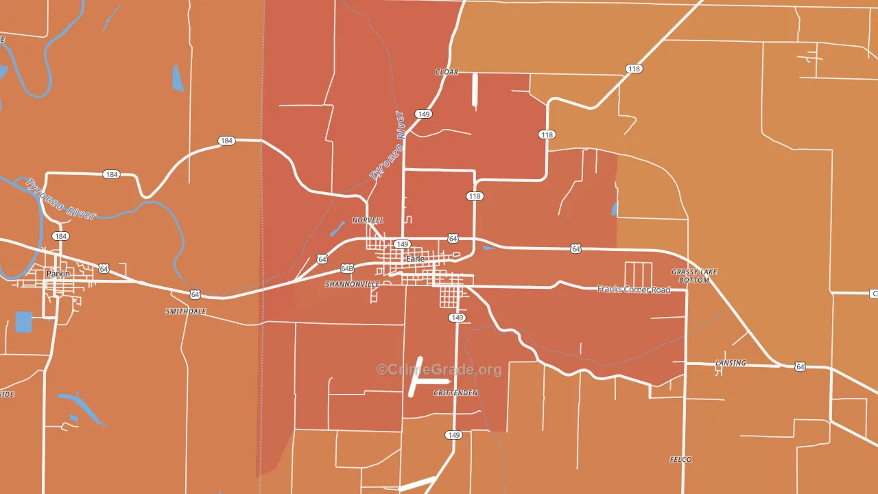 Earle, AR Map of Vehicle Theft Rates