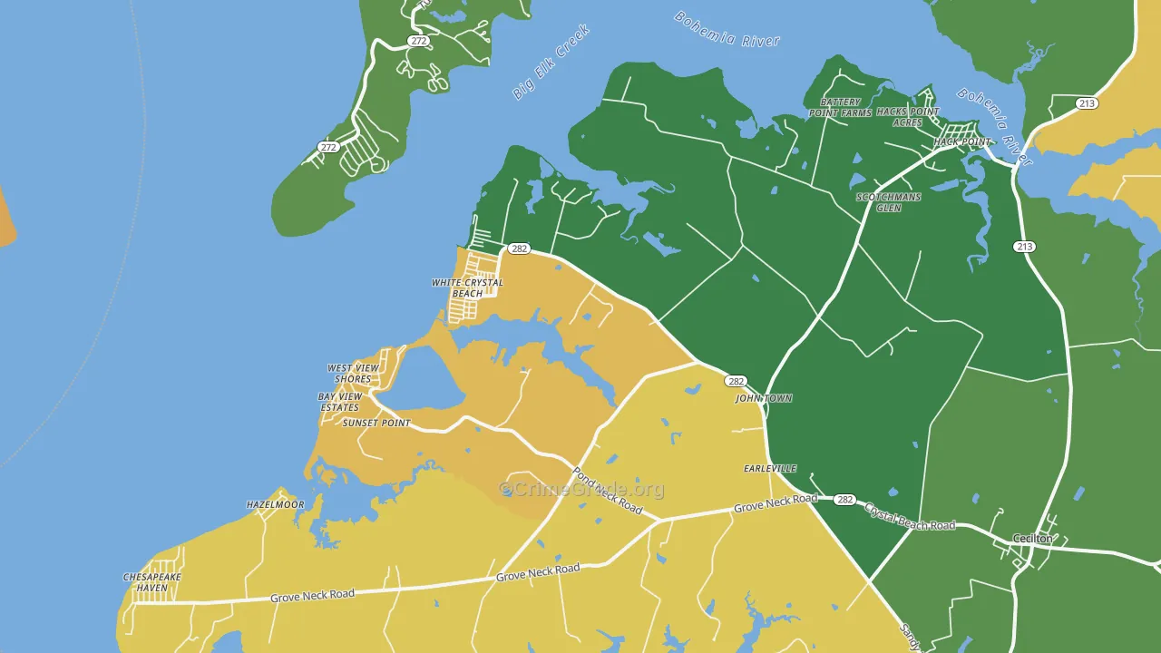 Earleville, MD Map of Vehicle Theft Rates