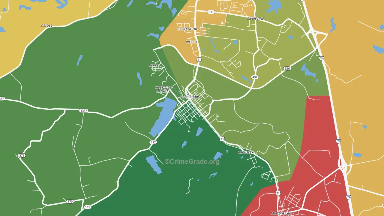 Earlington, KY Map of Vehicle Theft Rates