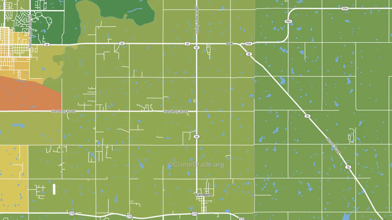 Earlsboro, OK Map of Vehicle Theft Rates