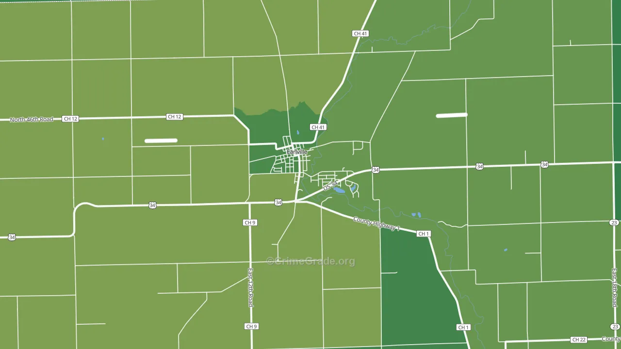 Earlville, IL Map of Vehicle Theft Rates