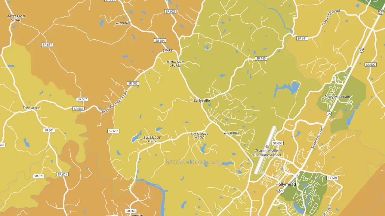 Earlysville, VA Map of Vehicle Theft Rates
