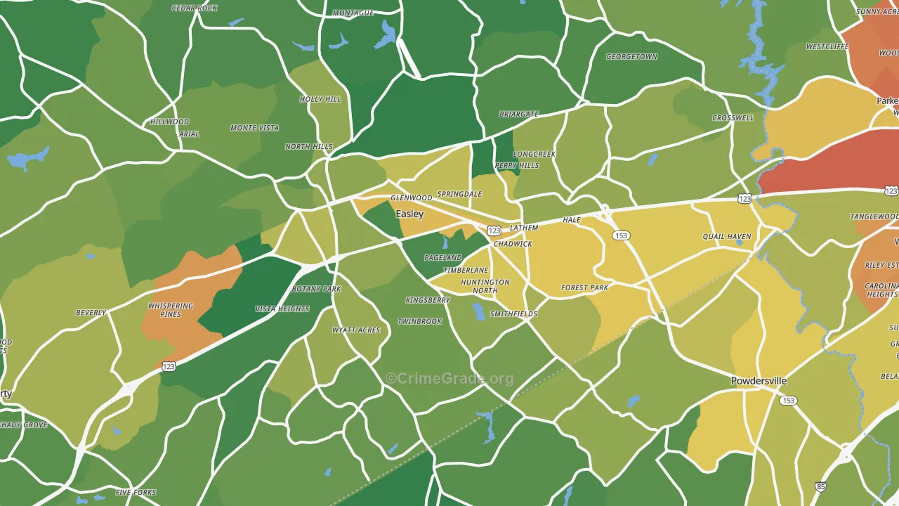 Easley, SC Map of Vehicle Theft Rates