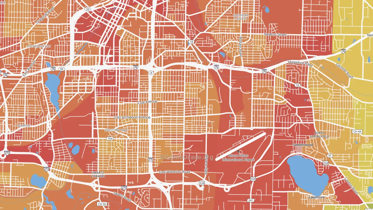 East Akron, Akron, OH Map of Vehicle Theft Rates