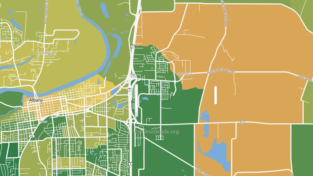 East Albany, Albany, OR Map of Vehicle Theft Rates