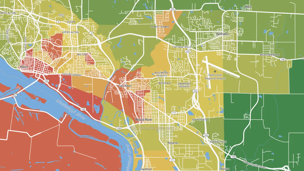 East Alton, IL Map of Vehicle Theft Rates