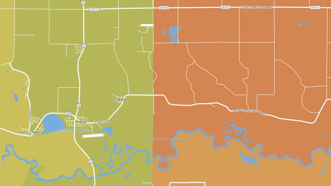 East Amana, IA Map of Vehicle Theft Rates