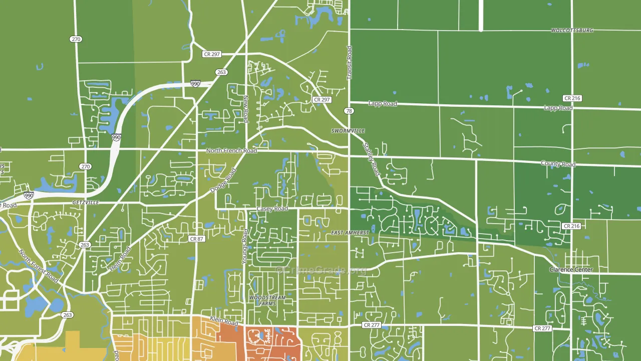 East Amherst, NY Map of Vehicle Theft Rates