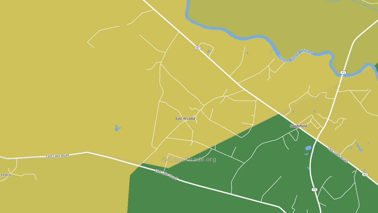 East Arcadia, NC Map of Vehicle Theft Rates