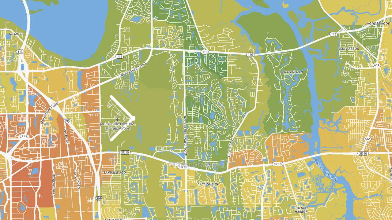 East Arlington, Jacksonville, FL Map of Vehicle Theft Rates