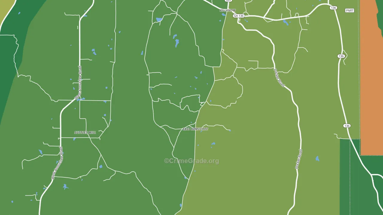 East Armuchee, GA Map of Vehicle Theft Rates