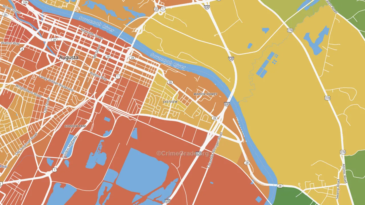 East Augusta, Augusta, GA Map of Vehicle Theft Rates