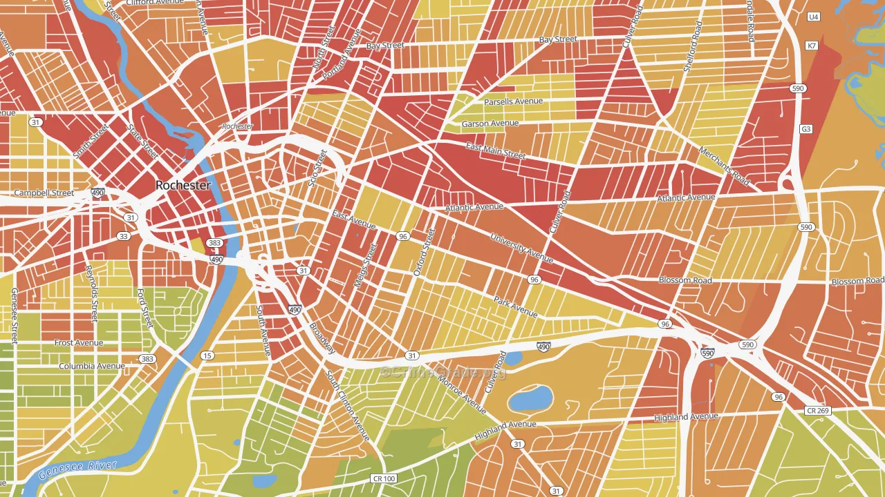 East Avenue, Rochester, NY Map of Vehicle Theft Rates