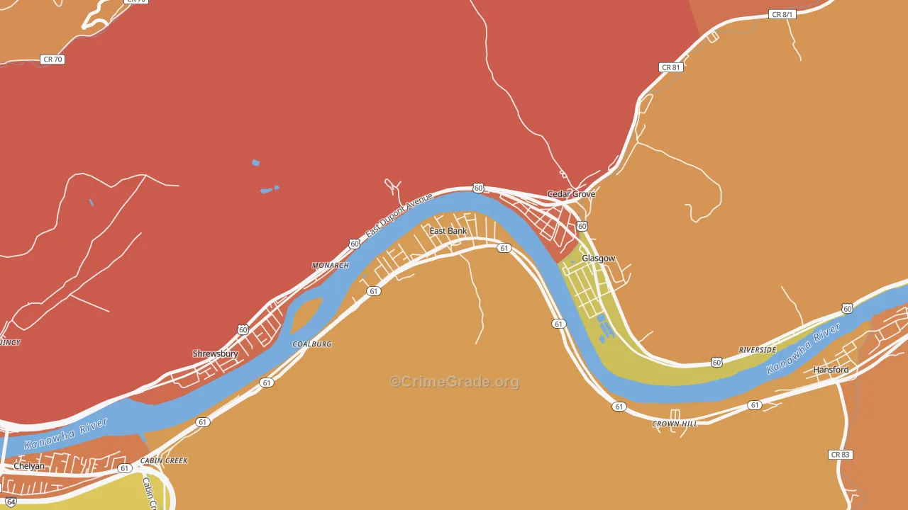 East Bank, WV Map of Vehicle Theft Rates